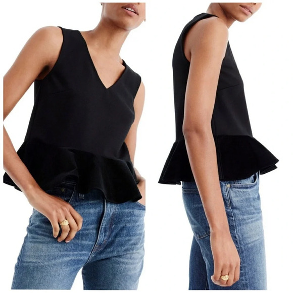 2/$30 NWT J. Crew Top Women’s Size Small Black Velvet Ponte Peplum Tank Romantic - Picture 1 of 16